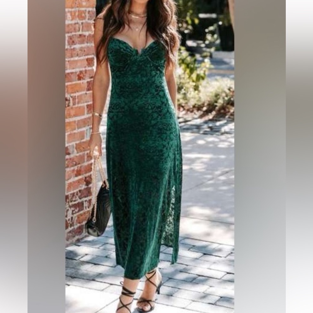 Vici Velvet Green Floral Midi Split Dress Size Small